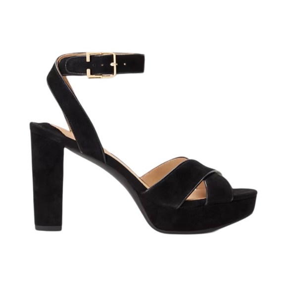 Lauren Ralph Lauren Sasha Black Suede Leather Platform Sandal Size 10 New